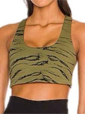 Beyond Yoga Racerback Sports Bra Olive Wood Jacquard Crop Top Size S